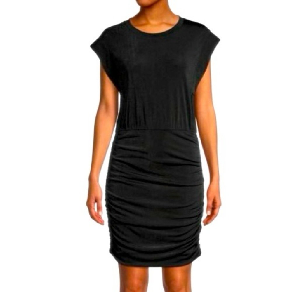 Socialite Black  Ruched Dress with  Crew Neck Short Sleeve. New with tag.